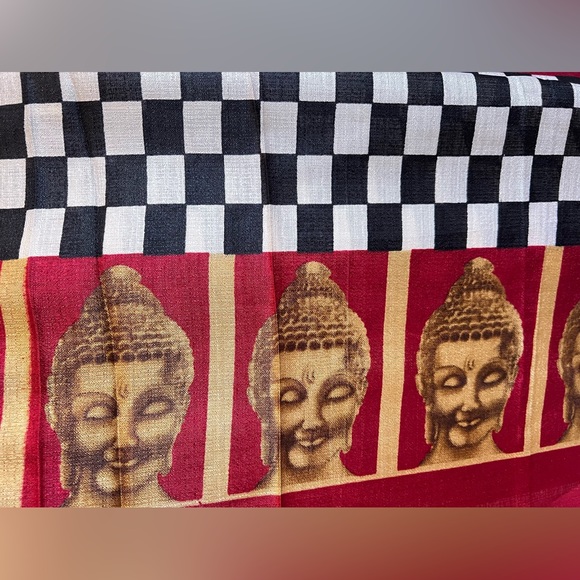 NWOT Black And White Checks, Smiling Serene Buddha - Dupatta/ Scarf/ Wrap India - Picture 3 of 3